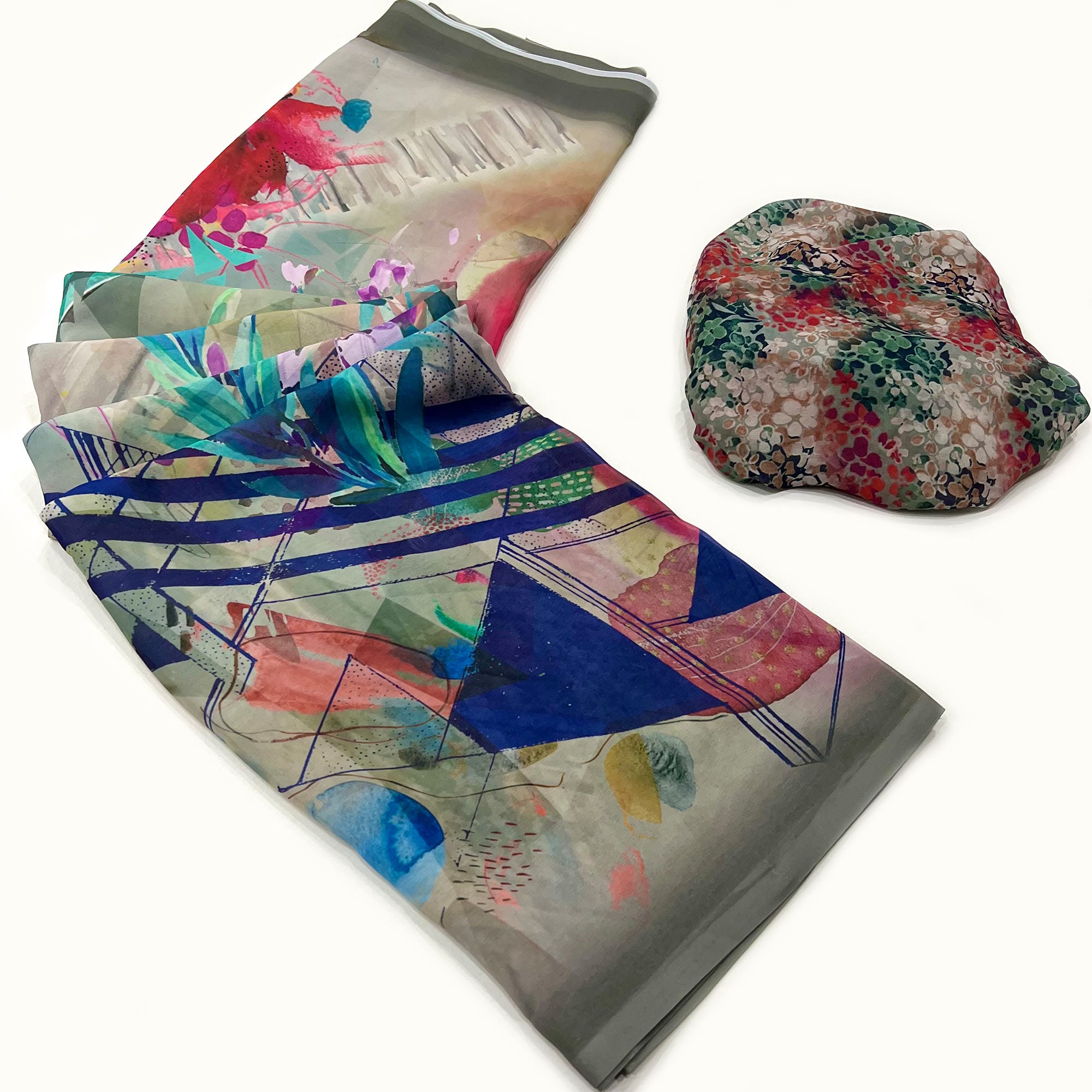 Grey Floral Digital Printed Georgette Saree
