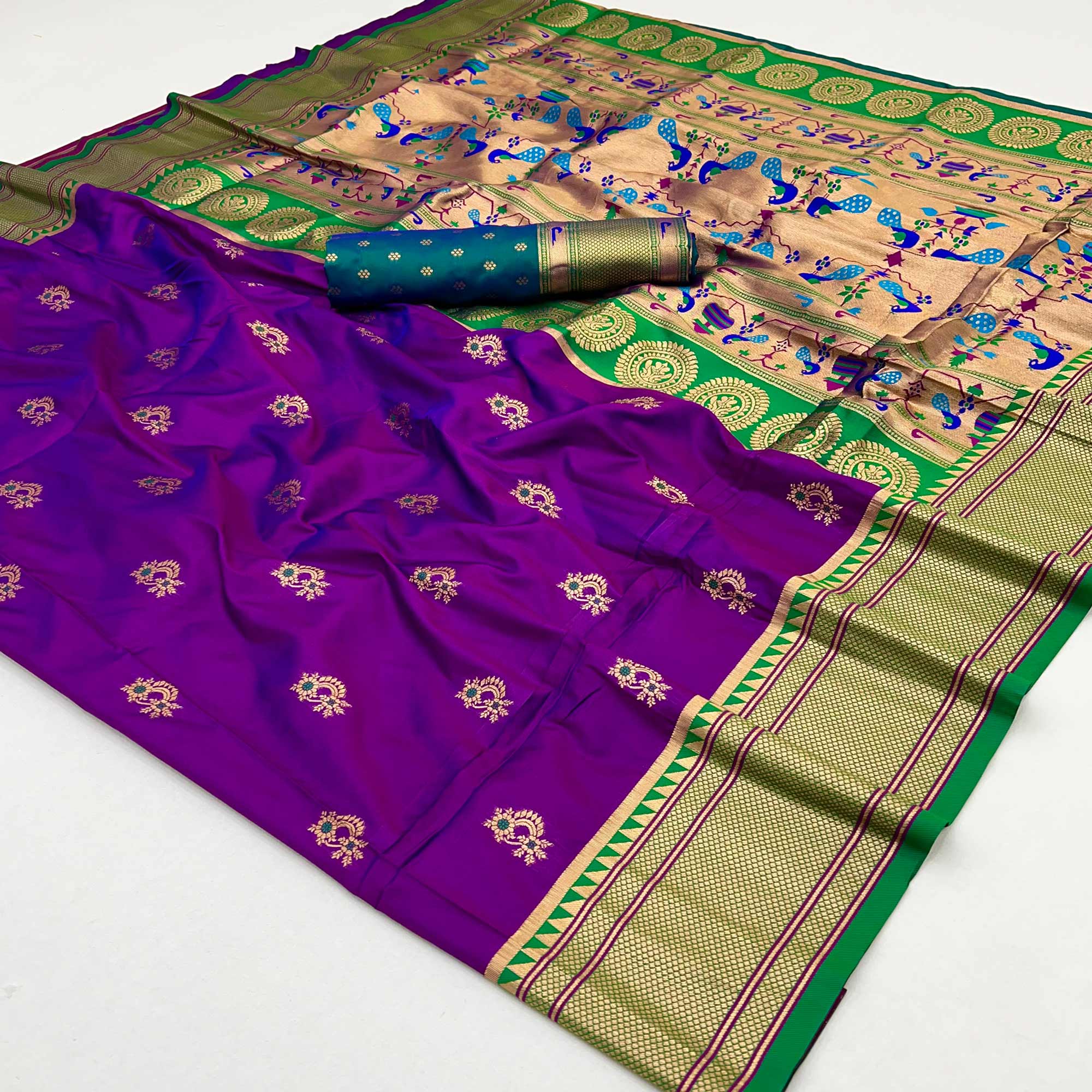 Violet Floral Woven Pure Silk Saree