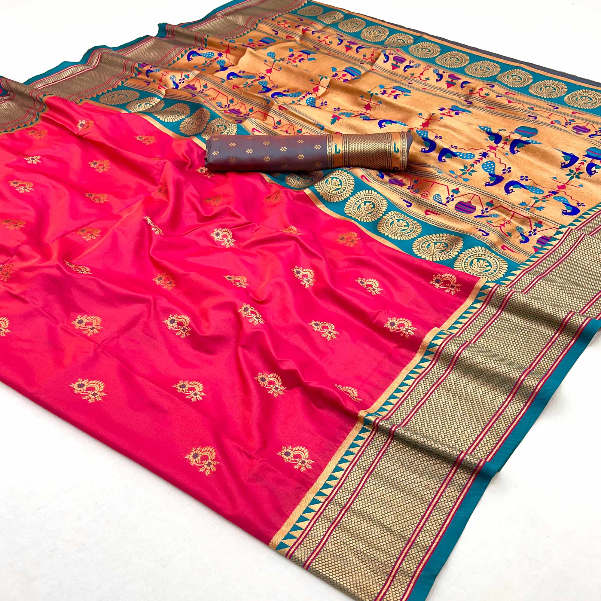 Pink Floral Woven Pure Silk Saree