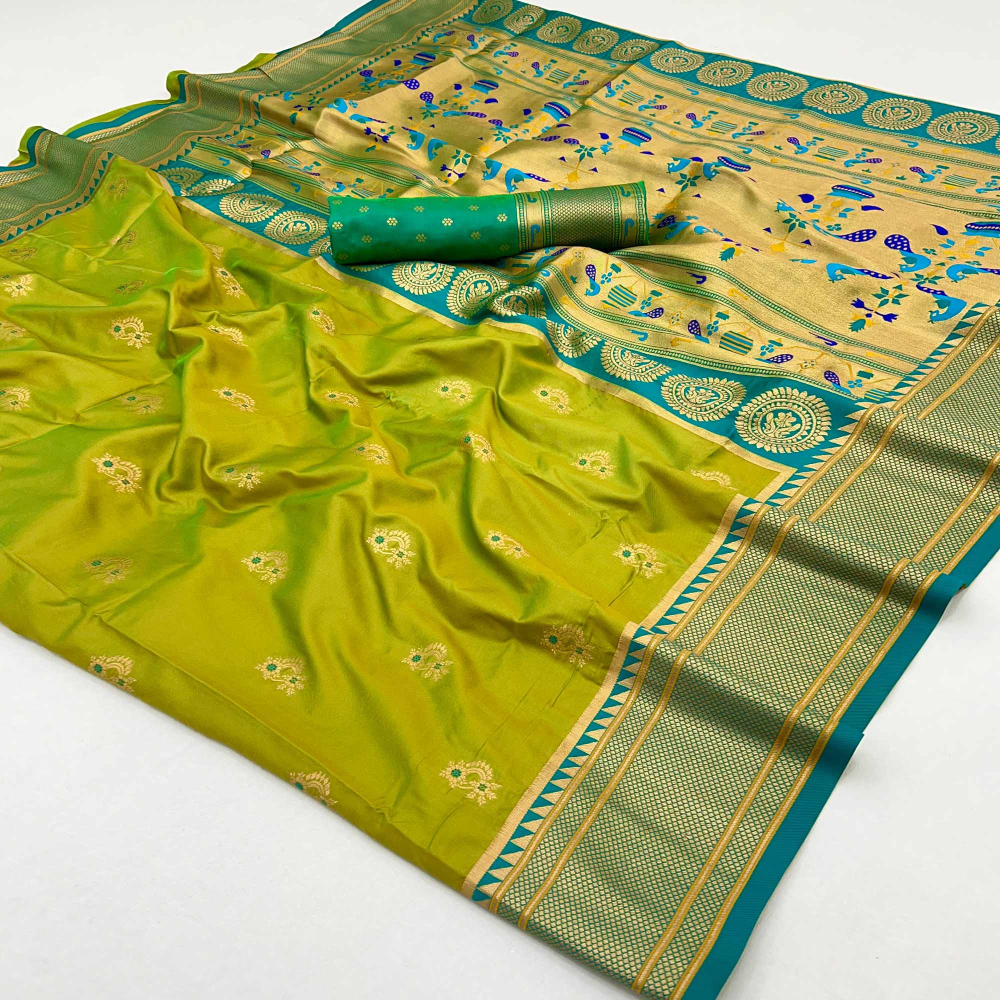 Green Floral Woven Pure Silk Saree