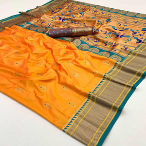 Mustard Floral Woven Pure Silk Saree