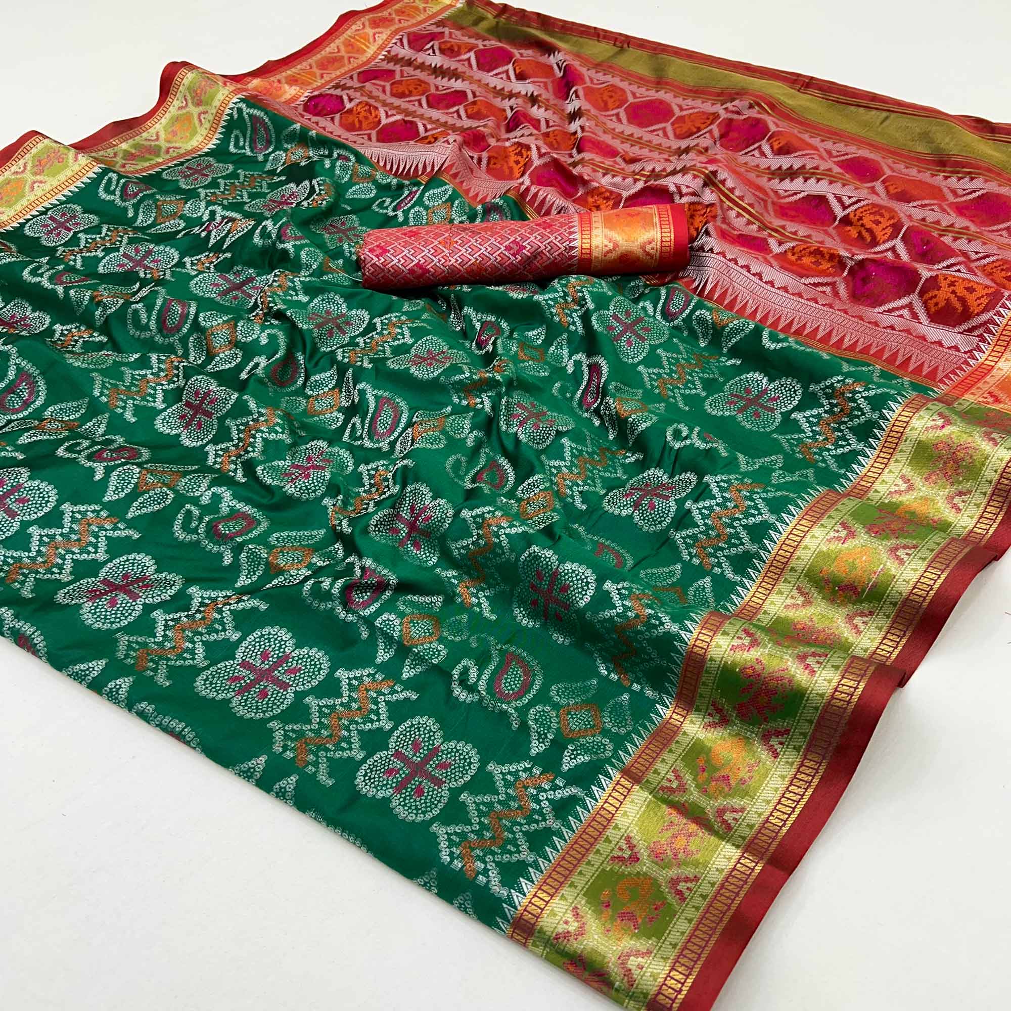 Green Woven Art Silk Patola Saree