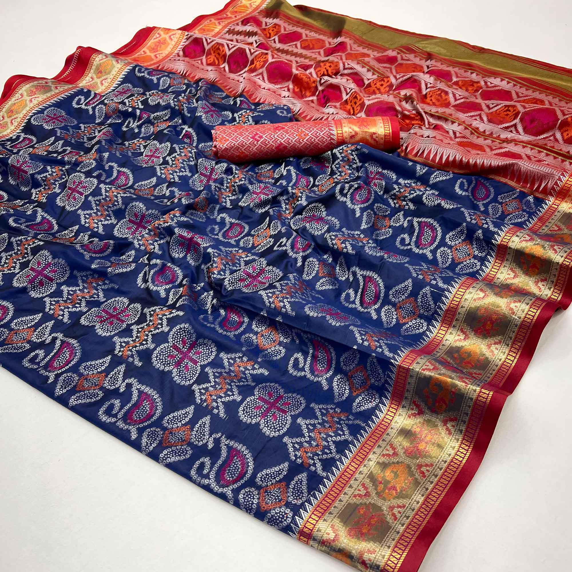 Navy Blue Woven Art Silk Patola Saree