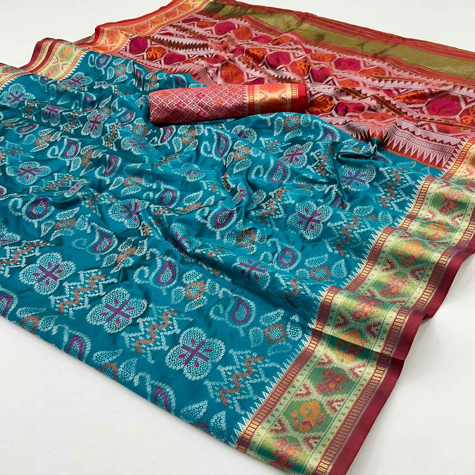 Rama Blue Woven Art Silk Patola Saree