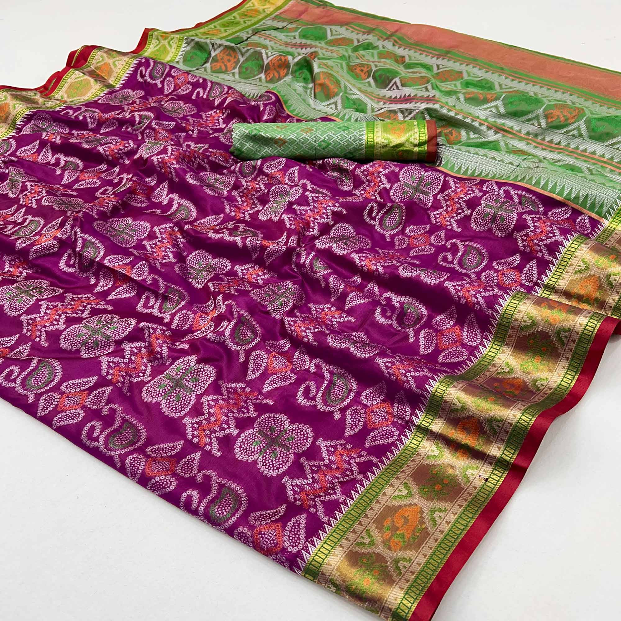 Purple Woven Art Silk Patola Saree