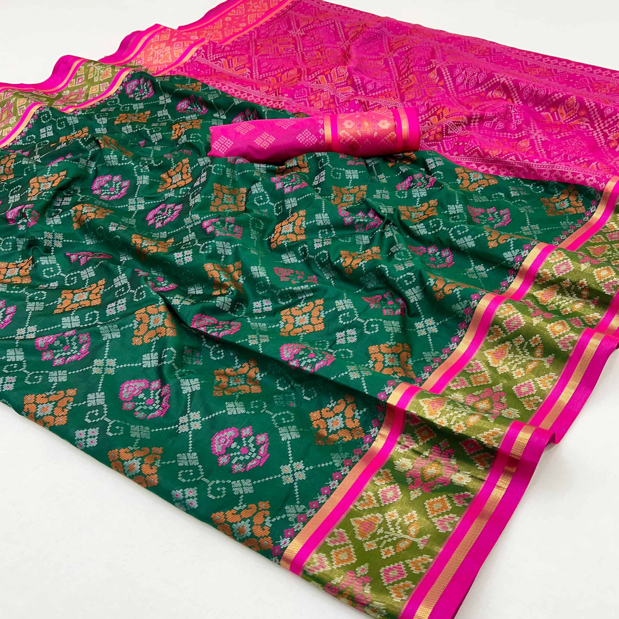 Green Woven Art Silk Patola Saree