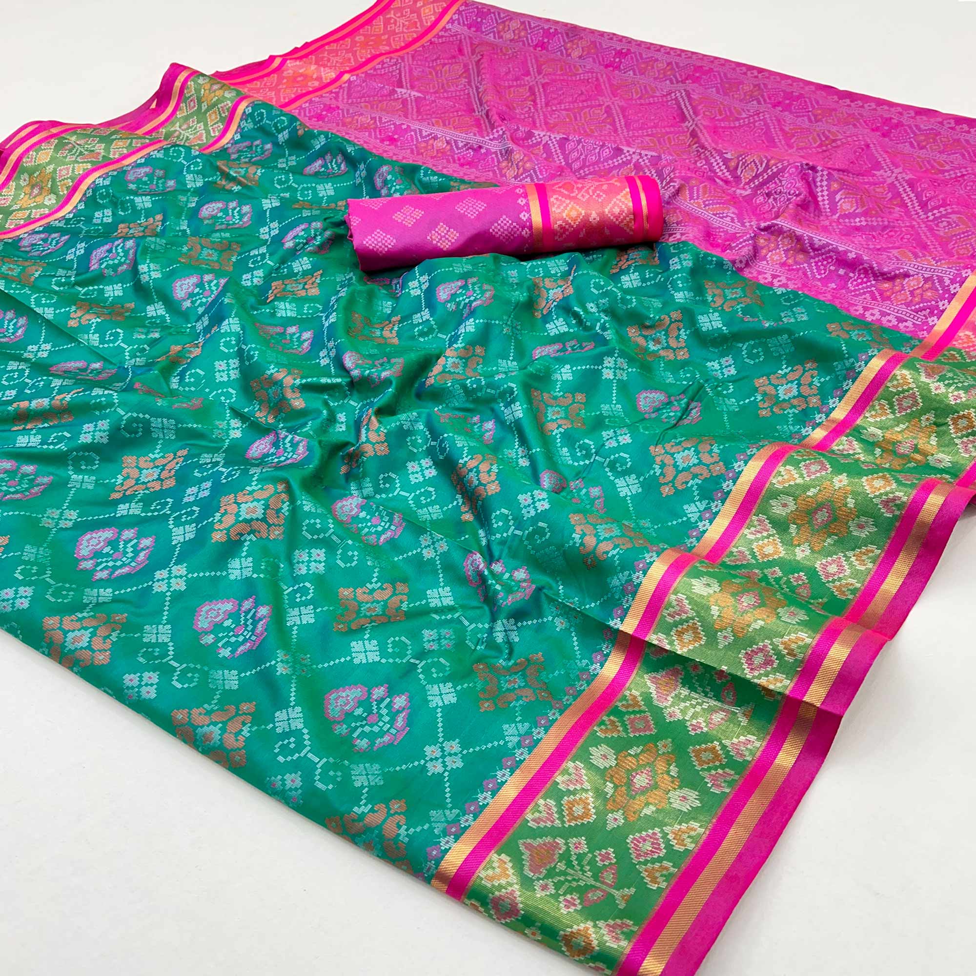 Rama Green Woven Art Silk Patola Saree