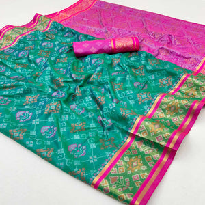 Rama Green Woven Art Silk Patola Saree