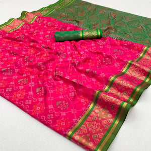 Rani Pink Woven Art Silk Patola Saree