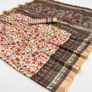 Cream Floral Digital Printed Pashmina Saree