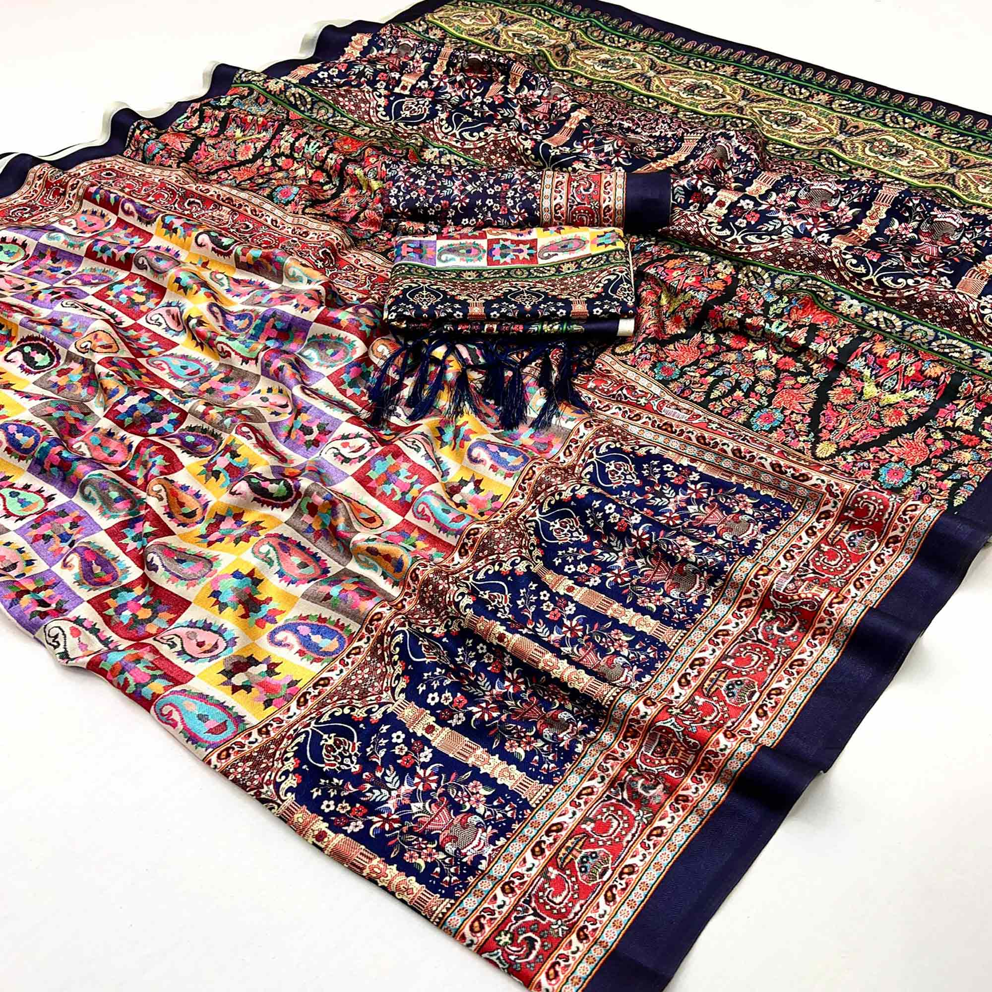 Multicolor Floral Digital Printed Pashmina Saree With Shawl