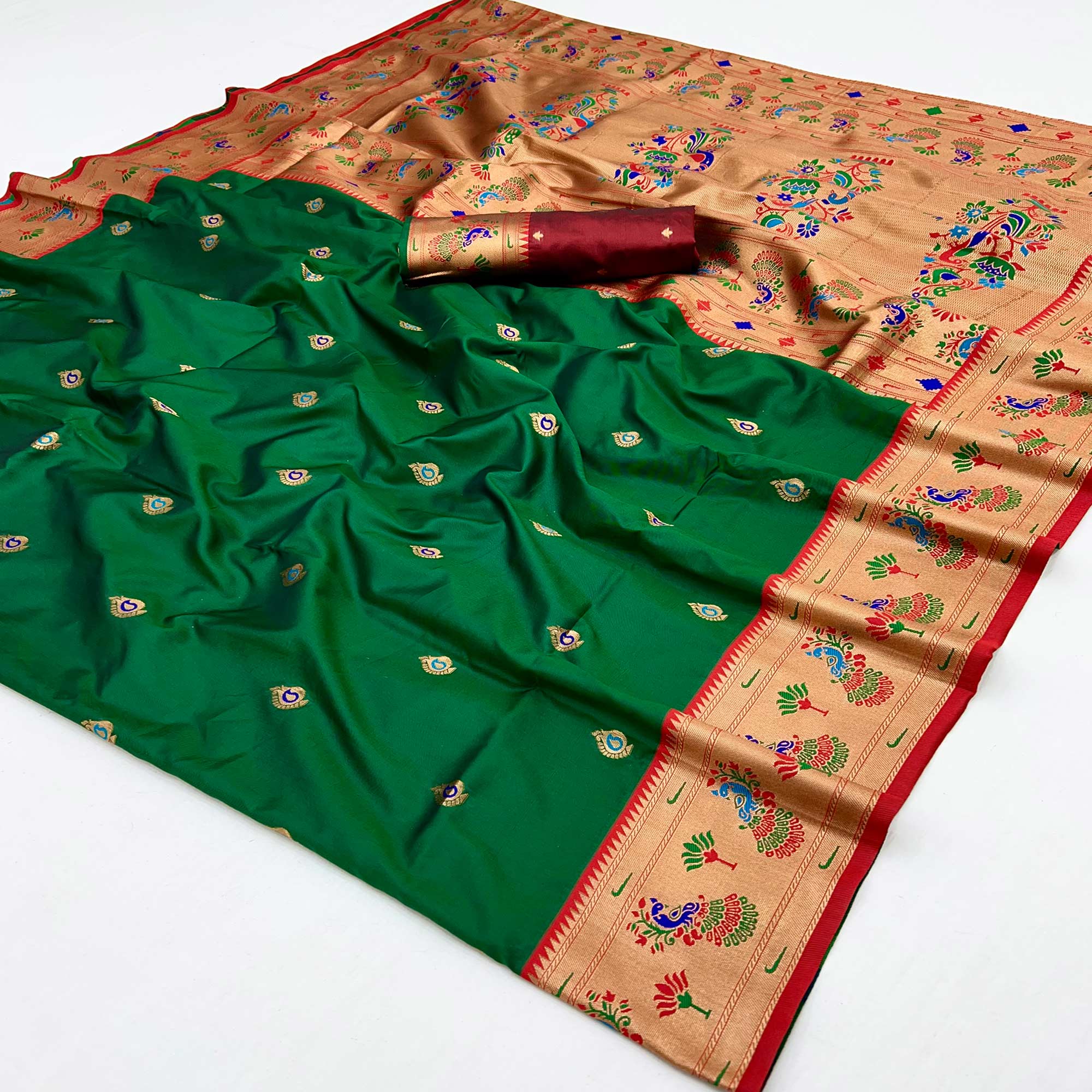 Green Floral Woven Pure Silk Paithani Saree