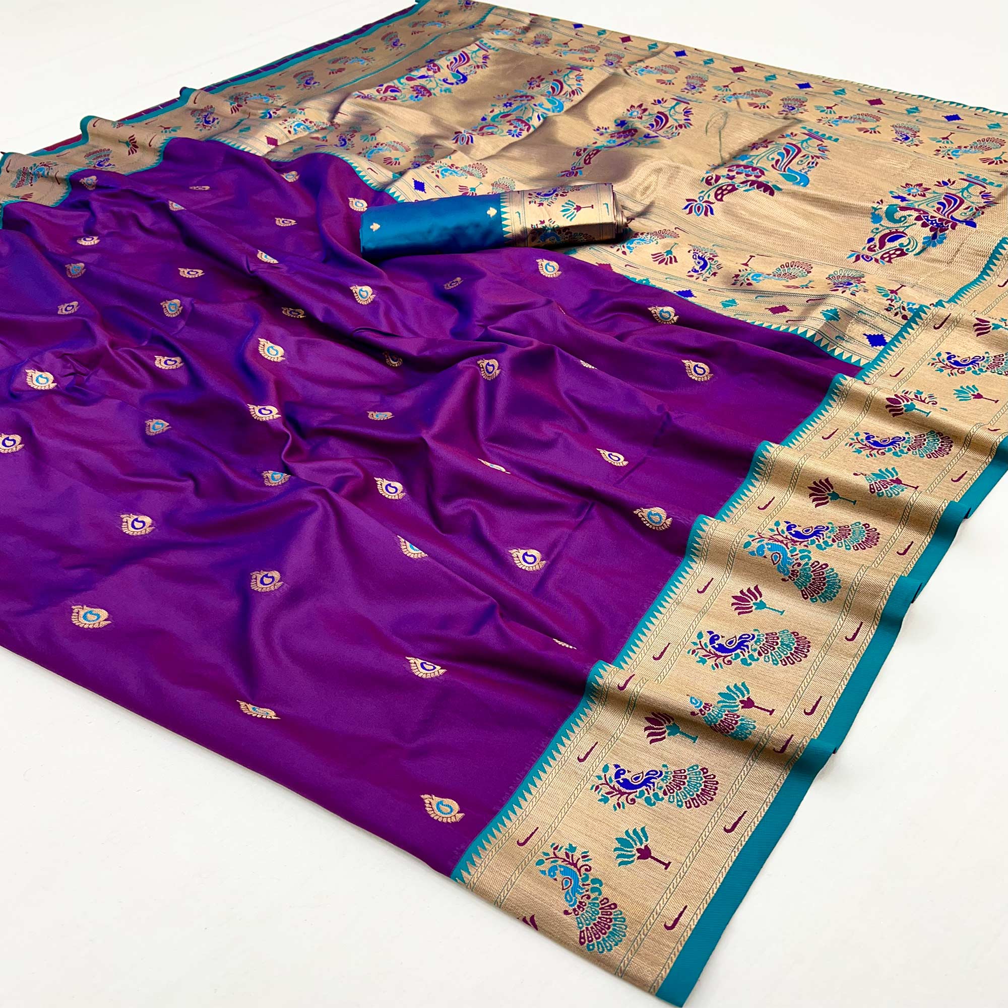 Purple Floral Woven Pure Silk Paithani Saree