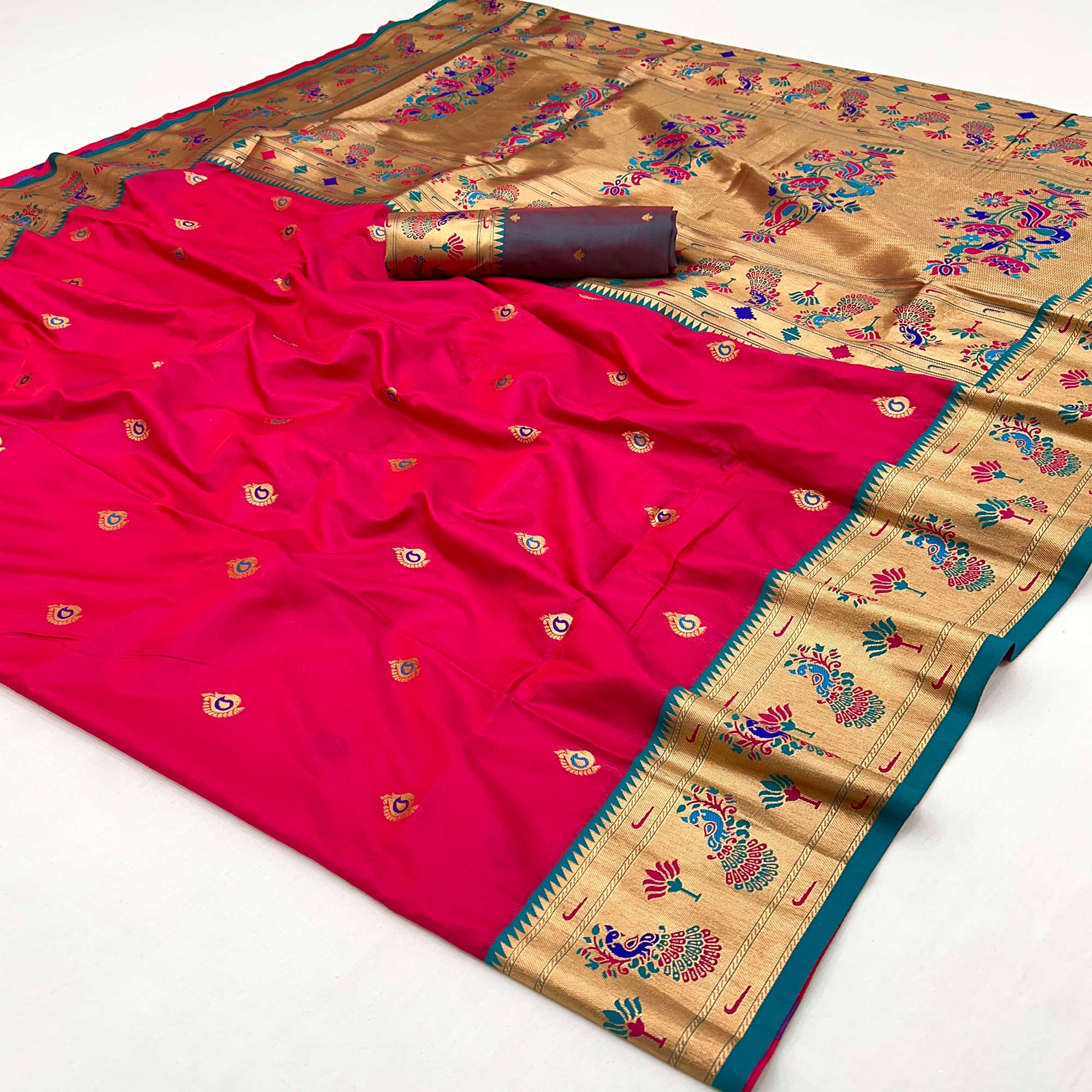 Pink Floral Woven Pure Silk Paithani Saree