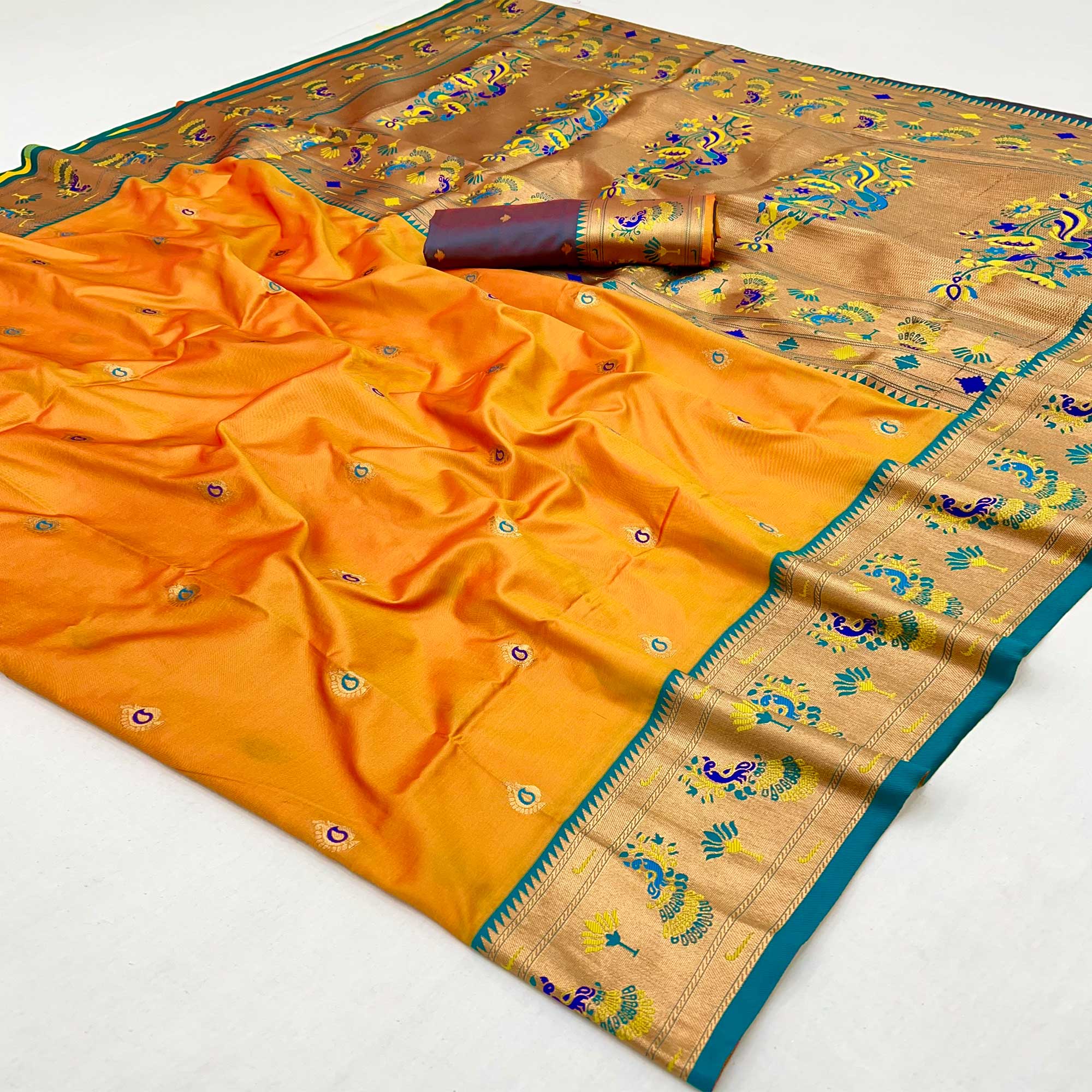 Mustard Floral Woven Pure Silk Paithani Saree
