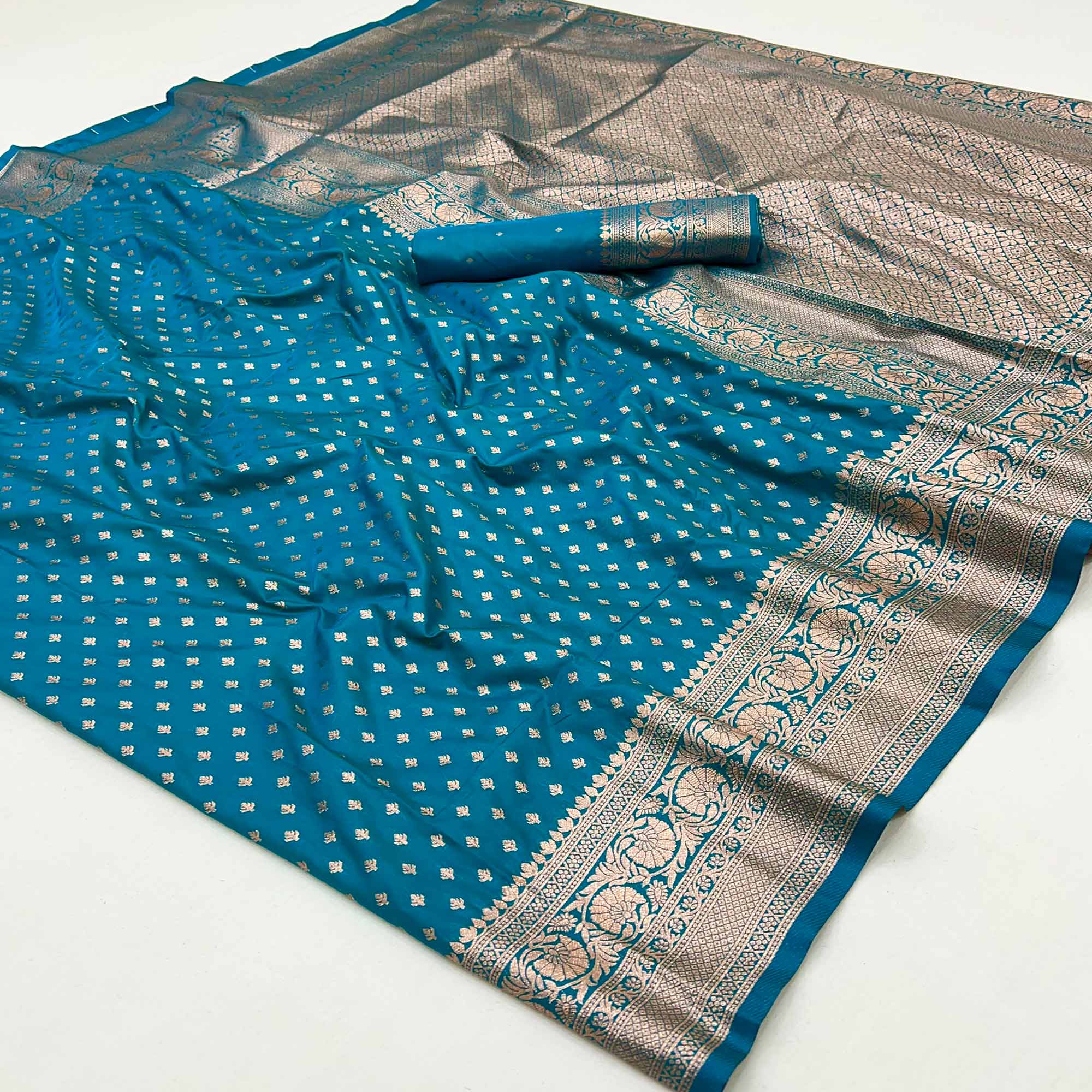 Blue Floral Woven Banarasi Silk Saree