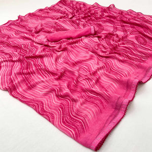 Pink Printed Georgette Saree With Fancy Lace Border