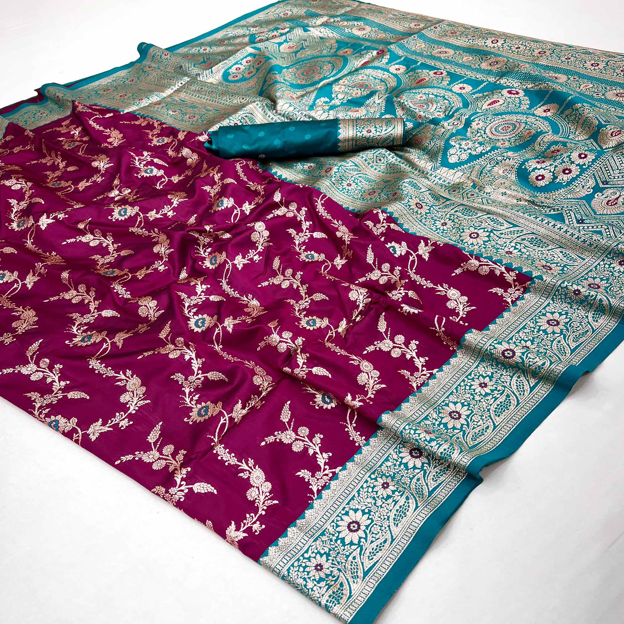 Dark Magenta Art Silk Saree With Intricate Floral Banarasi Zari Weaving