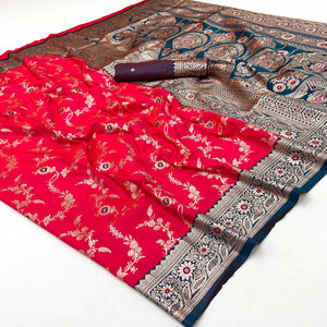 Pink Art Silk Saree With Intricate Floral Banarasi Zari Weaving