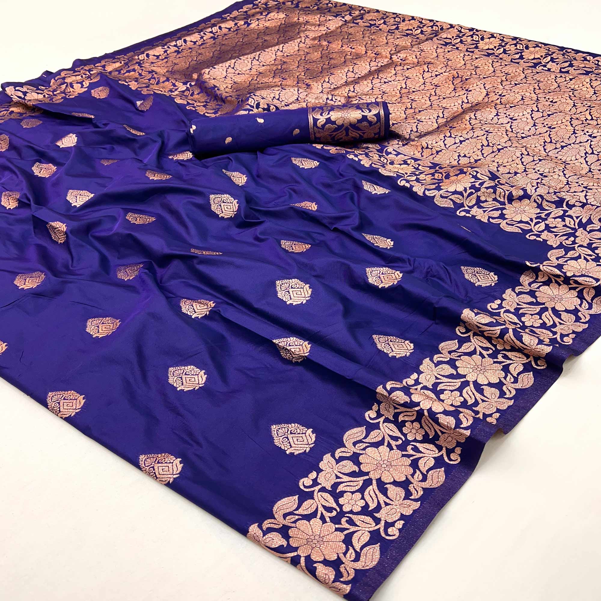 Royal Indigo Blue Art Silk Saree With Intricate Zari Weave & Majestic Banarasi Pallu