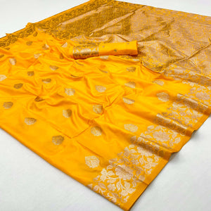 Yellow Art Silk Saree With Intricate Zari Weave & Majestic Banarasi Pallu