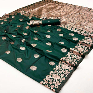 Green Art Silk Saree With Intricate Zari Weave & Majestic Banarasi Pallu