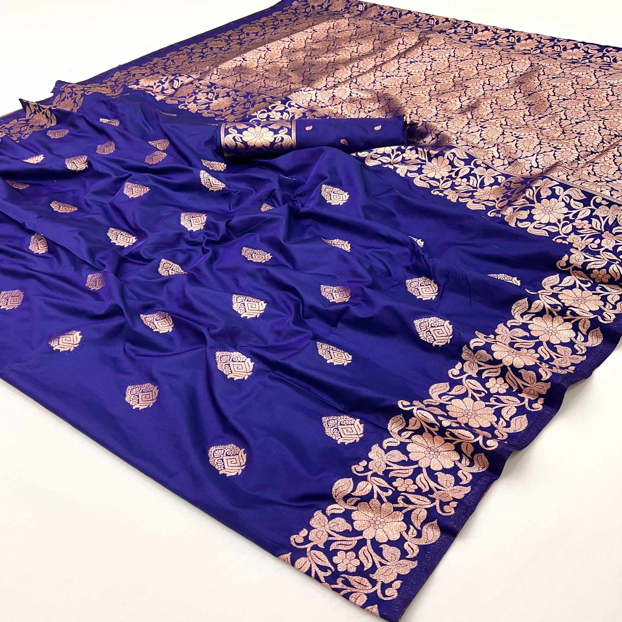 Night Blue Art Silk Saree With Intricate Zari Weave & Majestic Banarasi Pallu