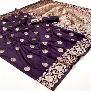 Dark Purple Art Silk Saree With Intricate Zari Weave & Majestic Banarasi Pallu