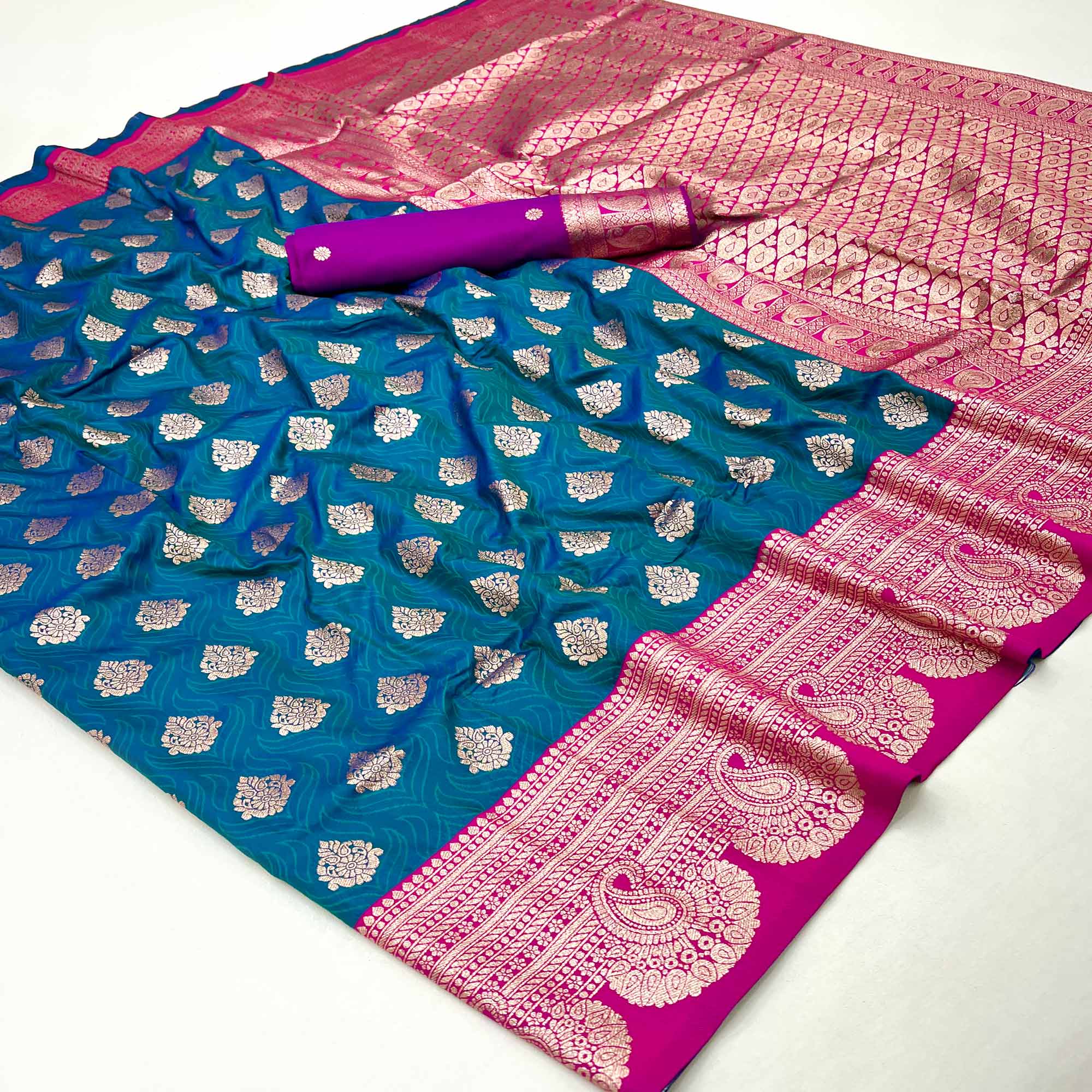 Elegant Zari Woven Morpich Blue Art Silk Saree Accented With A Heritage Banarasi Pallu
