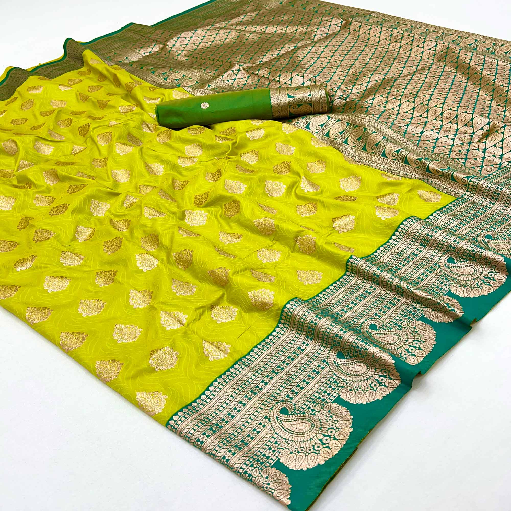 Stunning Zari Woven Parrot Green Art Silk Saree Accented With A Heritage Banarasi Pallu