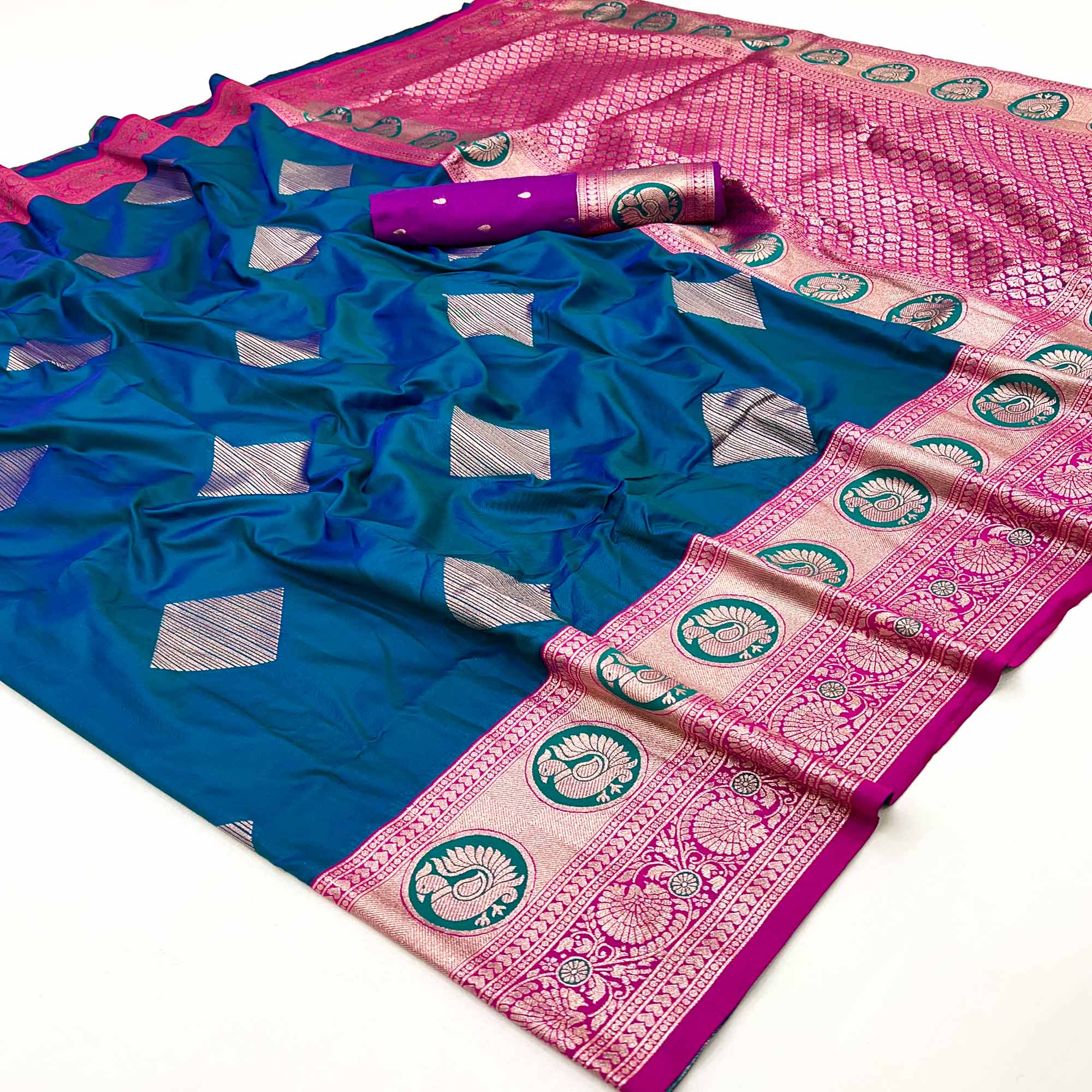 Blue Zari Woven Art Silk Saree With Opulent Banarasi Pallu Work