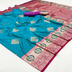 Turquoise Blue Zari Woven Art Silk Saree With Opulent Banarasi Pallu Work