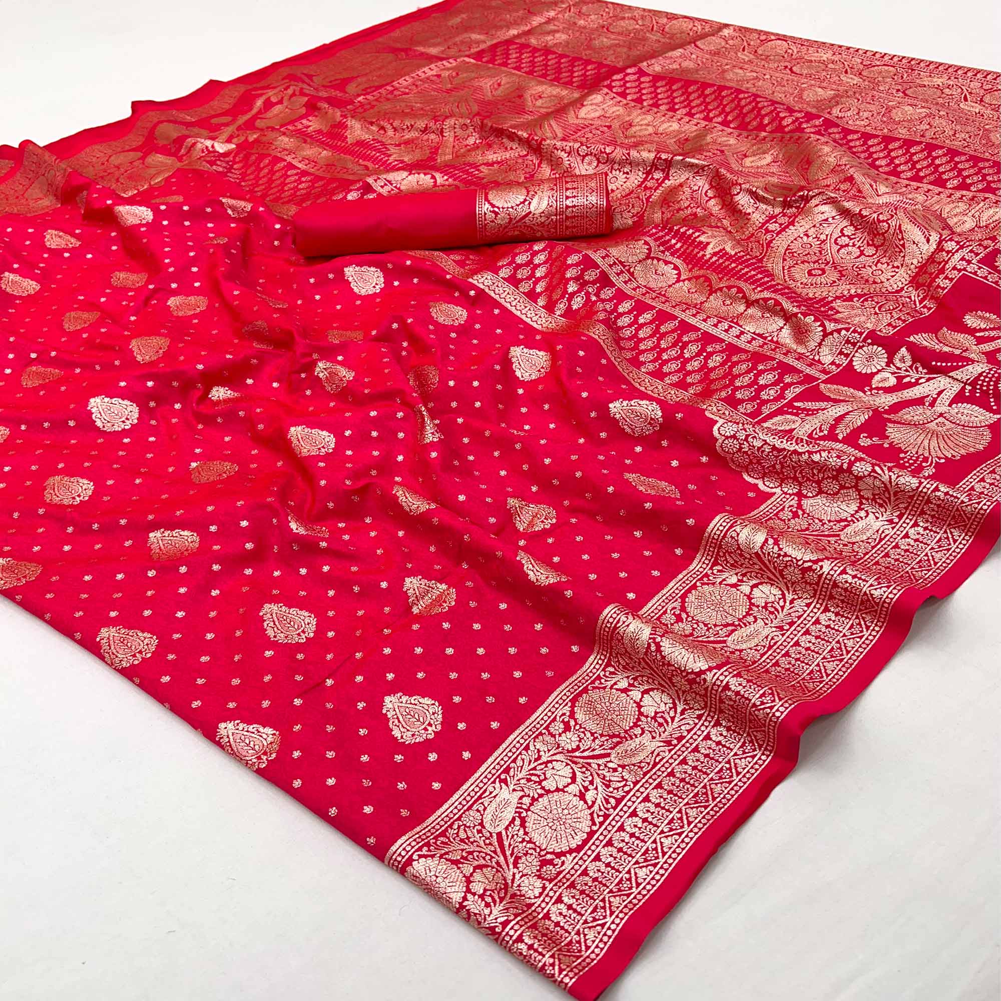 Rani Pink Art Silk Saree with Graceful Zari Floral Designs for Wedding and Festive Wear