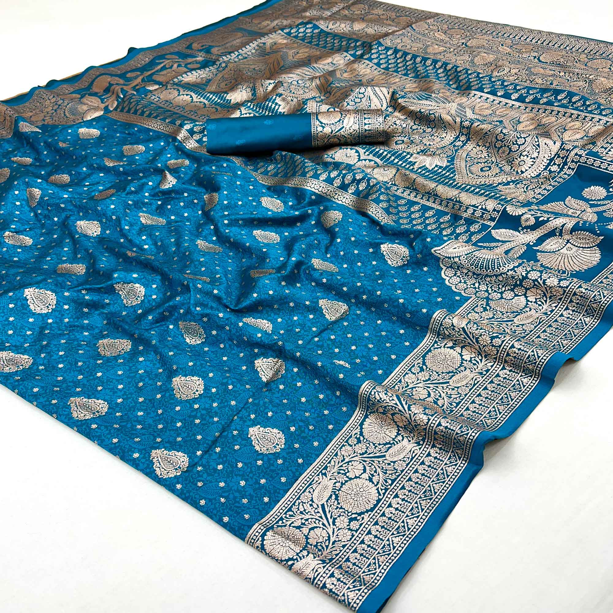 Blue Art Silk Saree with Graceful Zari Floral Designs for Wedding and Festive Wear