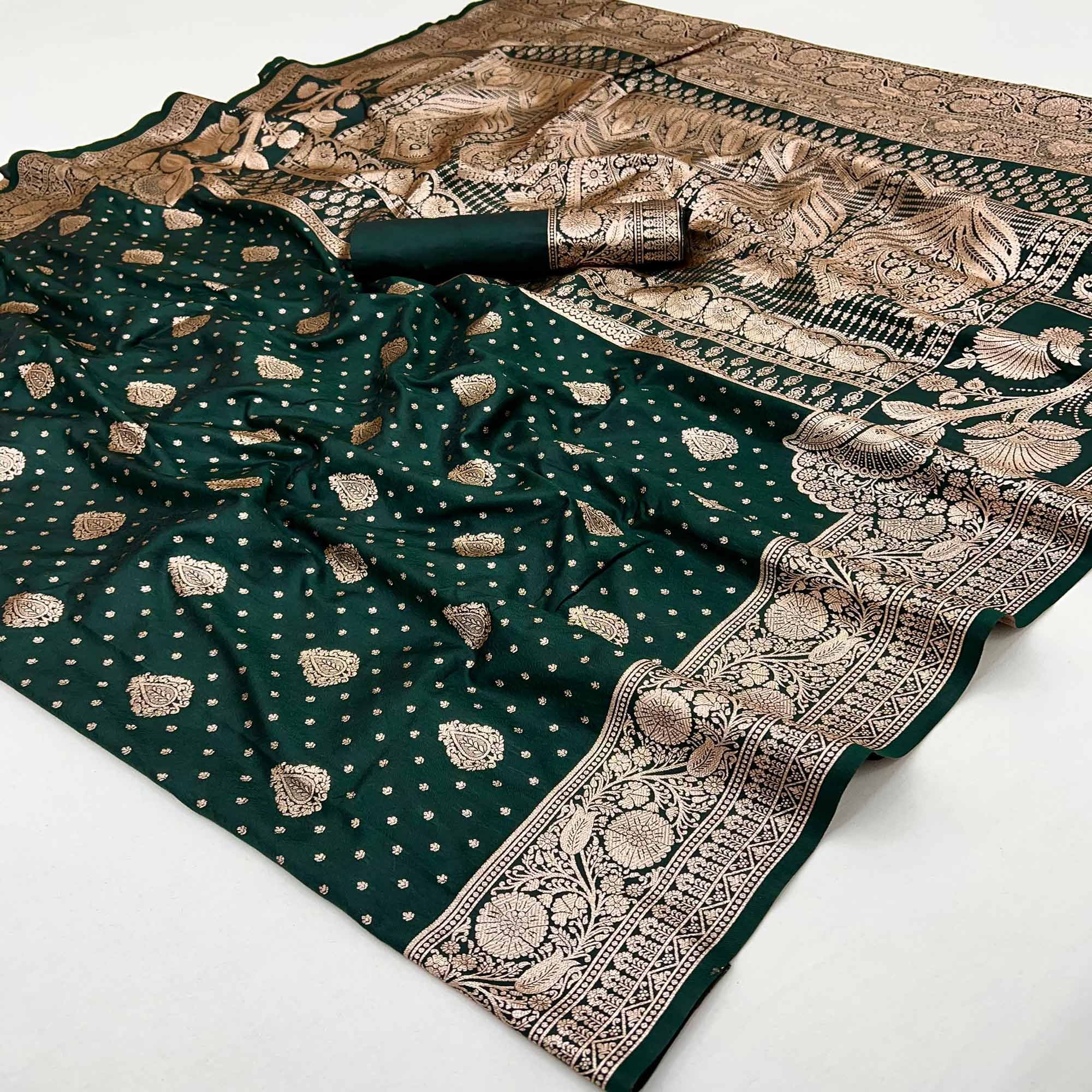 Green Art Silk Saree with Graceful Zari Floral Designs for Wedding and Festive Wear