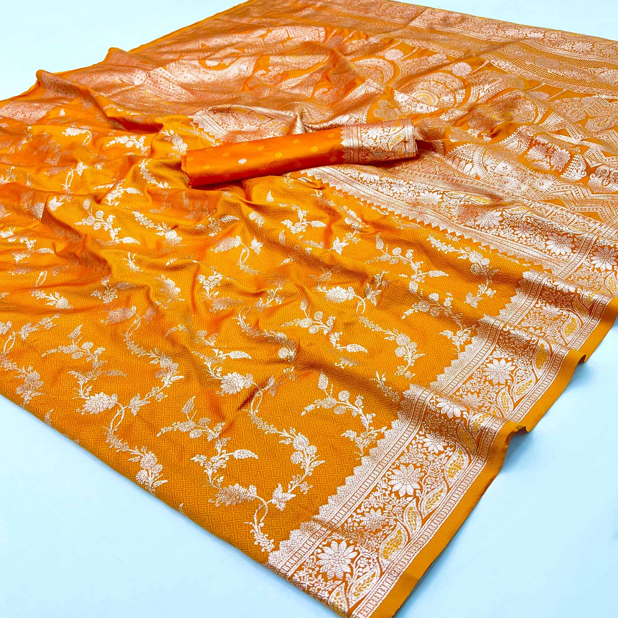 Mustard Saree in Art Silk Featuring Traditional Zari Woven Floral Motifs for Special Occasions