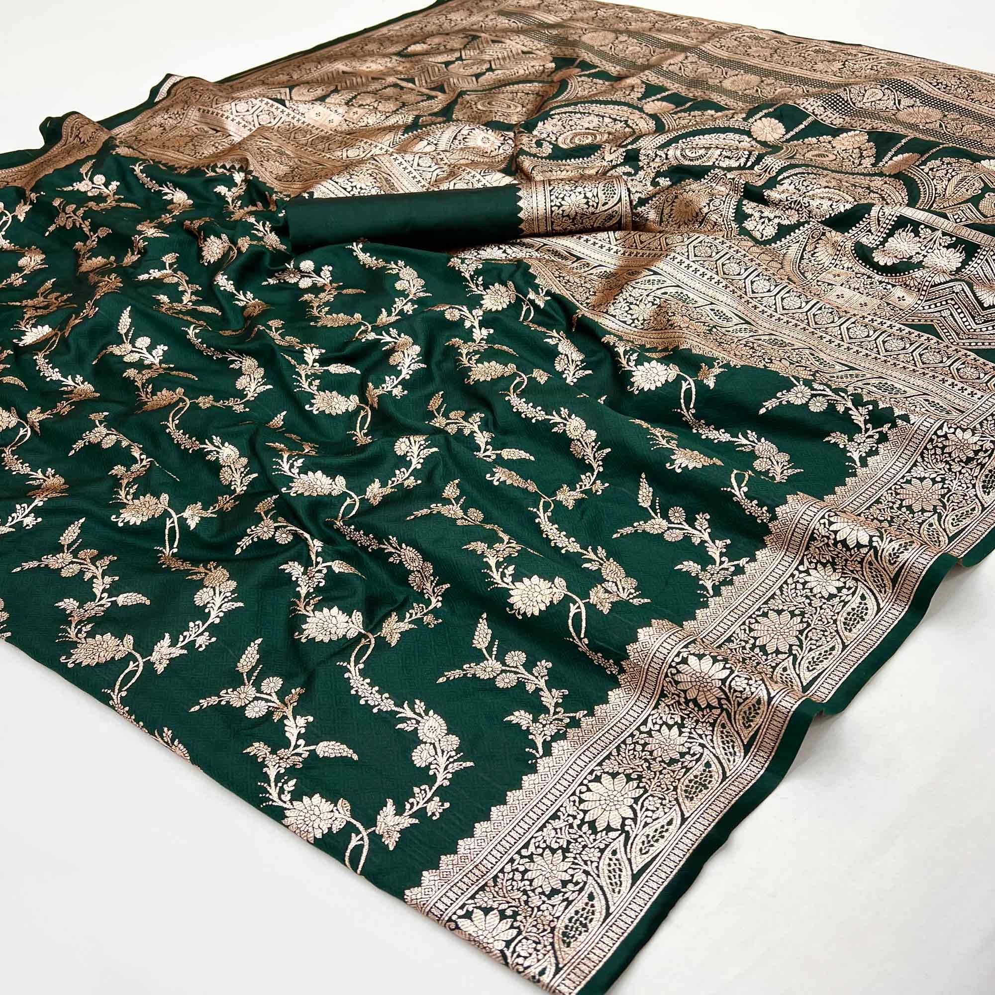 Green Saree in Art Silk Featuring Traditional Zari Woven Floral Motifs for Special Occasions