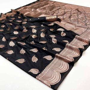 Black Art Silk Saree With Intricate Zari Weaving & Rich Banarasi Pallu