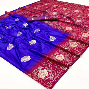 12Blue Art Silk Saree Embellished With Delicate Floral Zari Weaving Craftsmanship