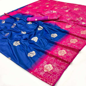 Blue Art Silk Saree Embellished With Delicate Floral Zari Weaving Craftsmanship