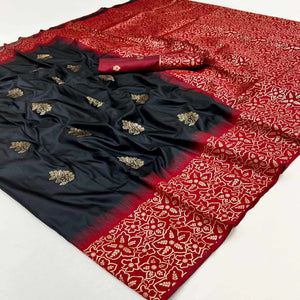 Black Saree Woven In Art Silk With Alluring Floral Zari Detailing