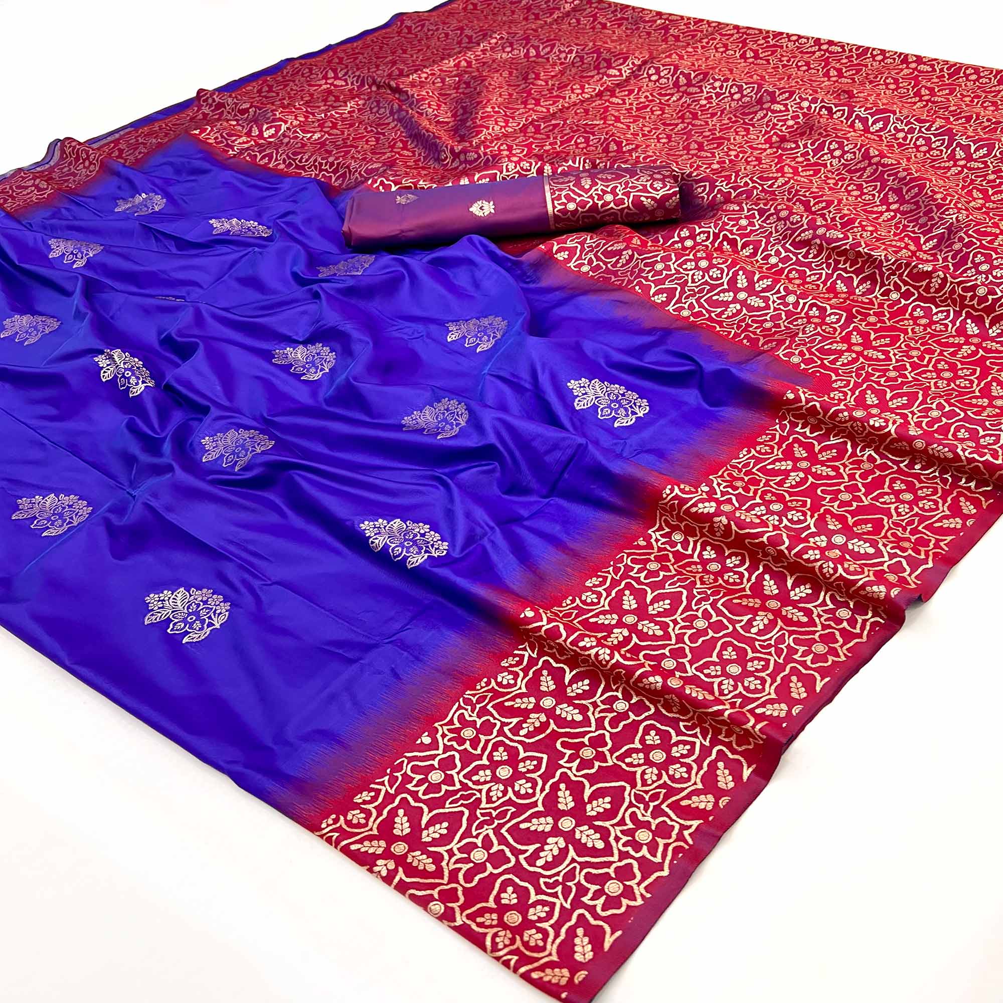 Blue Saree Woven In Art Silk With Alluring Floral Zari Detailing