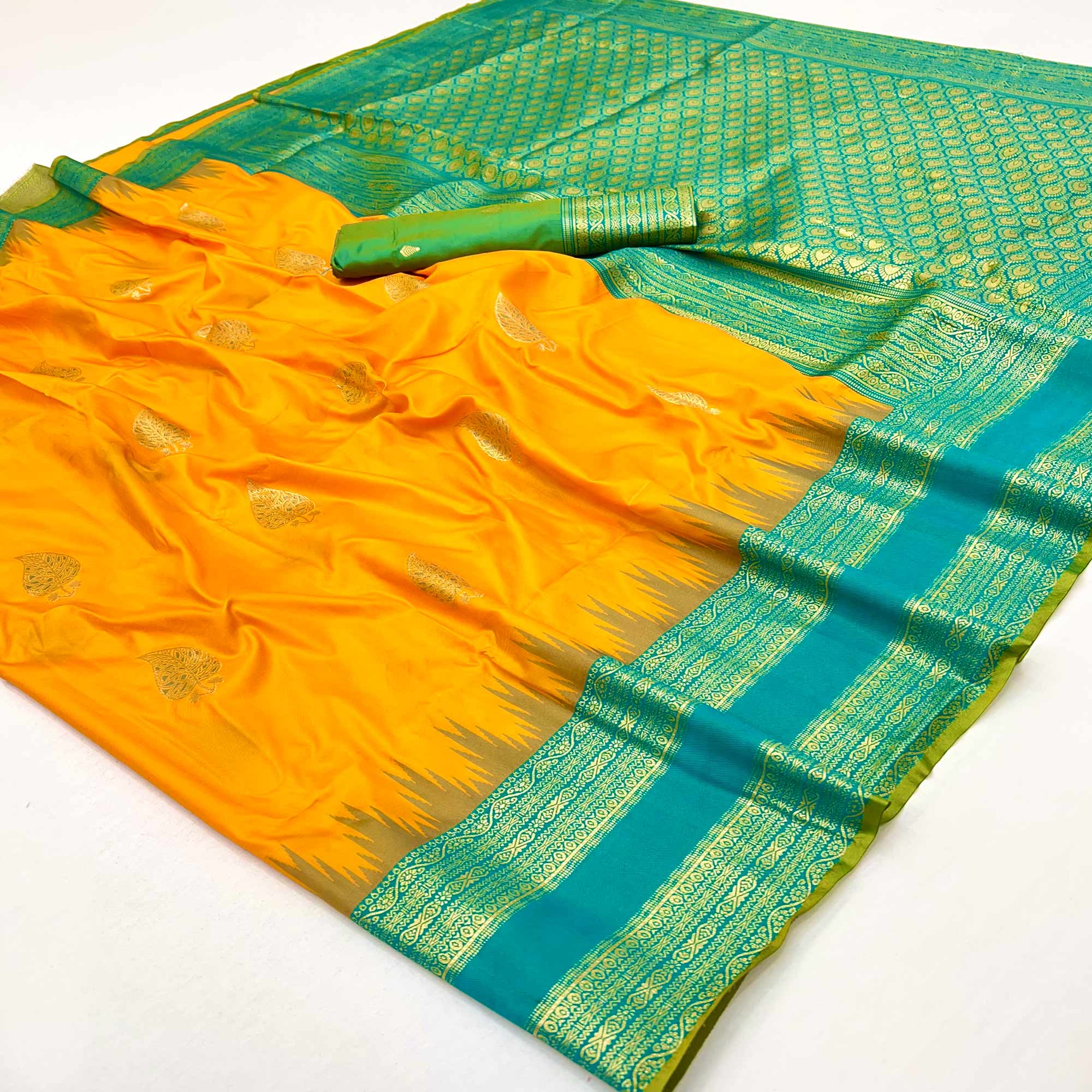 Mustard Zari Woven Art Silk Saree Featuring Delicate Floral Motifs & Regal Banarasi Pallu