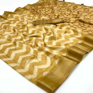 Brown Digital Printed Dola Silk Saree Accented With Elegant Zari Woven Border