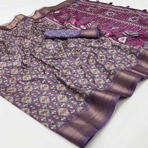 Lavender Dola Silk Saree With Intricate Digital Prints & Zari Woven Border