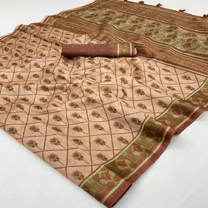 Peach Art Silk Saree Featuring Modern Digital Print & Tassel Pallu