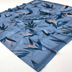 Blue Georgette Saree With Elegant Floral Digital Print