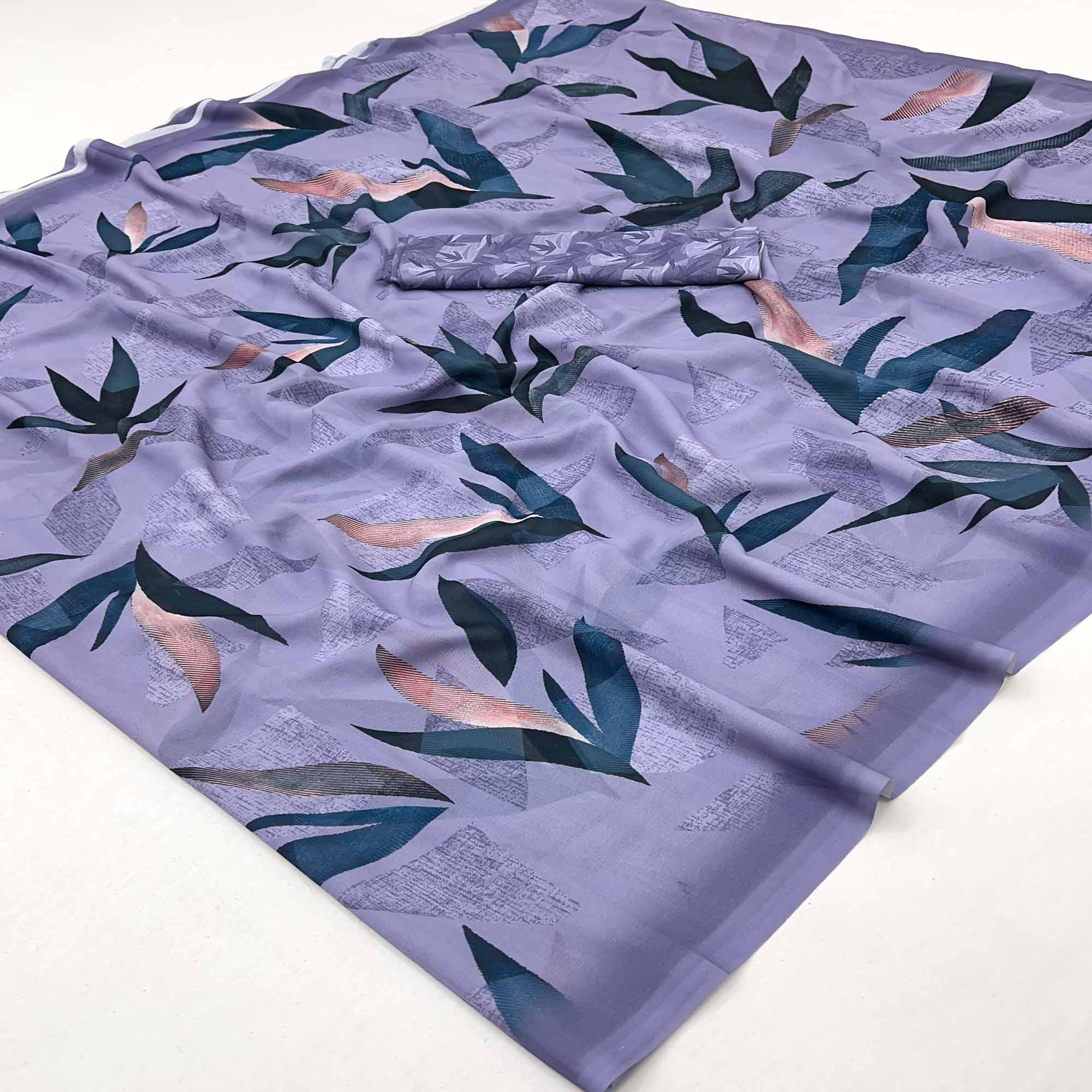 Lavender Georgette Saree With Elegant Floral Digital Print