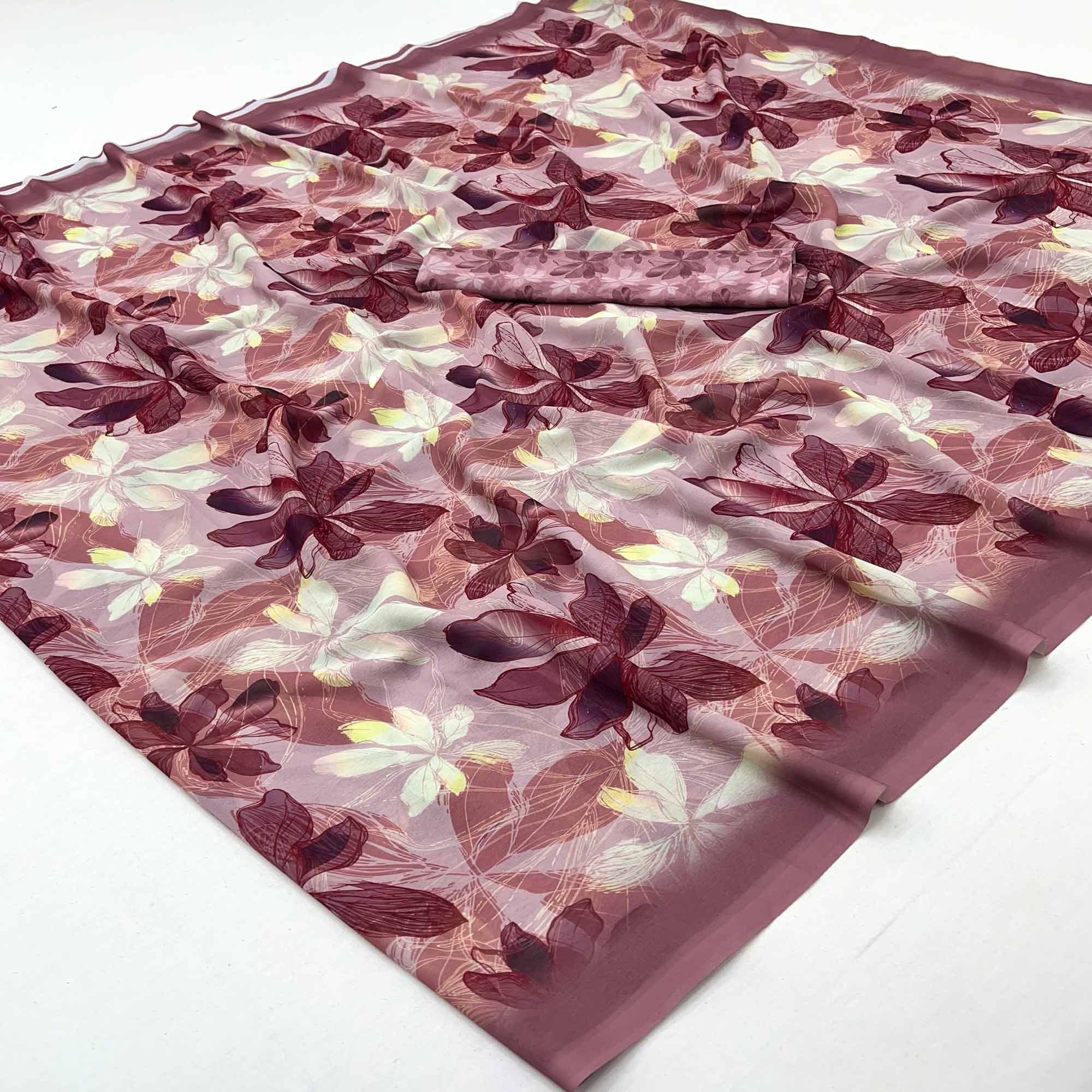 Maroon Georgette Saree With Elegant Floral Digital Print