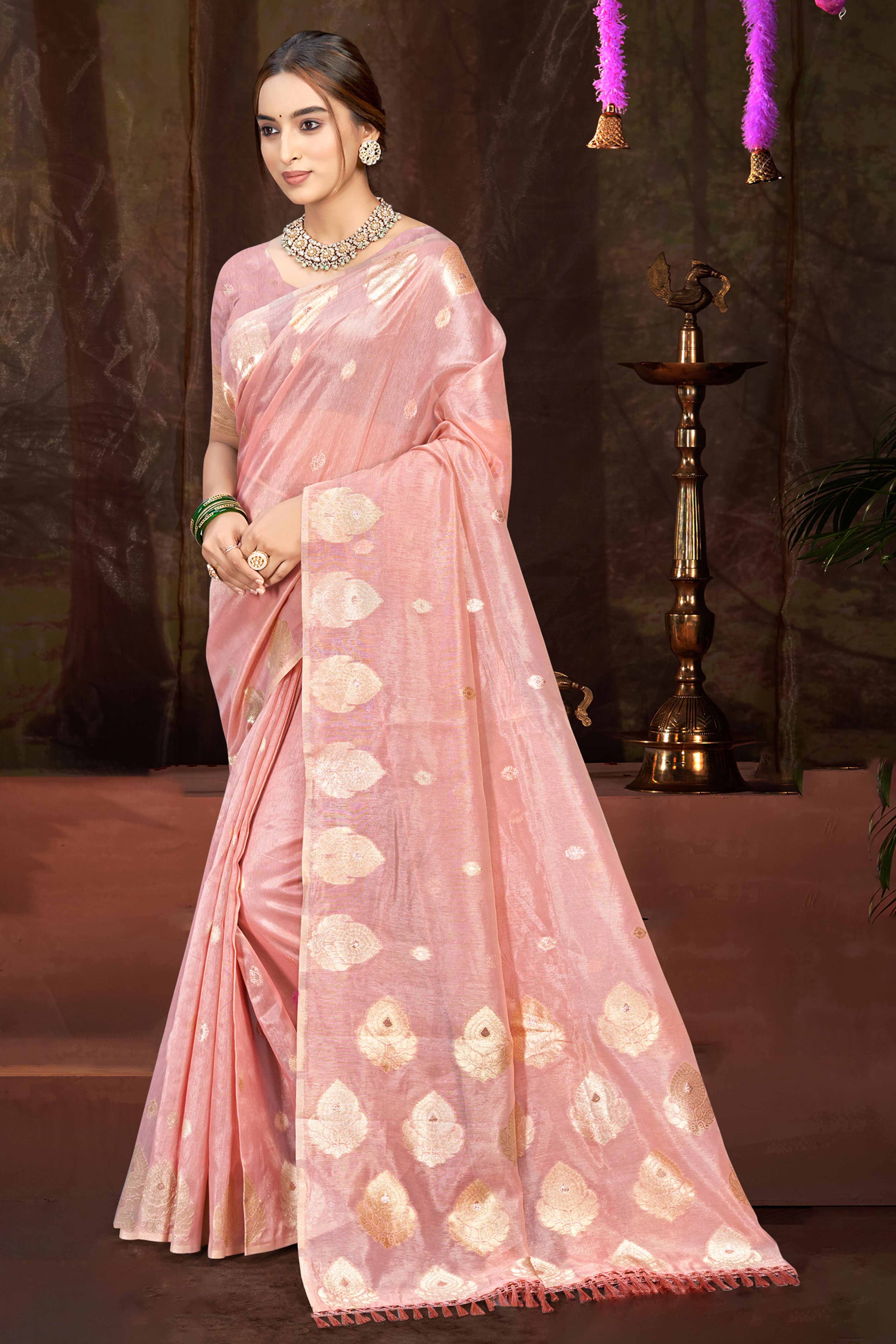 Pink Kota Doria Saree with Munga Weave and Zari Accents
